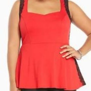 Torrid red w/ black lace peplum top